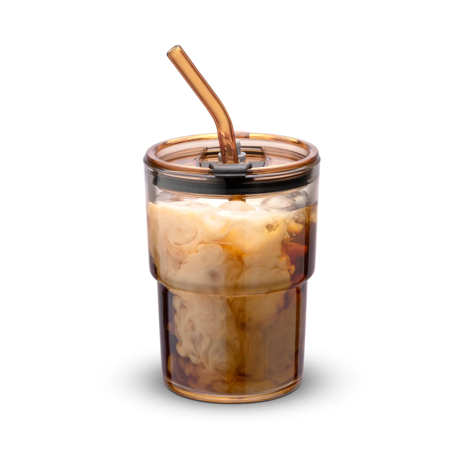 The BLUEPOLAR 13 oz glass with its lid and glass straw